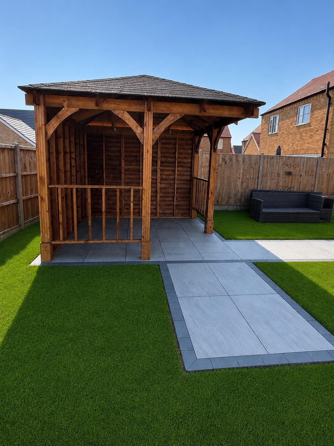 Artificial grass garden installation